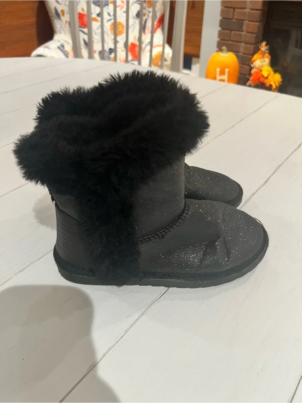 Kids Black Faux Fur Winter Boots - Sparkle Accent